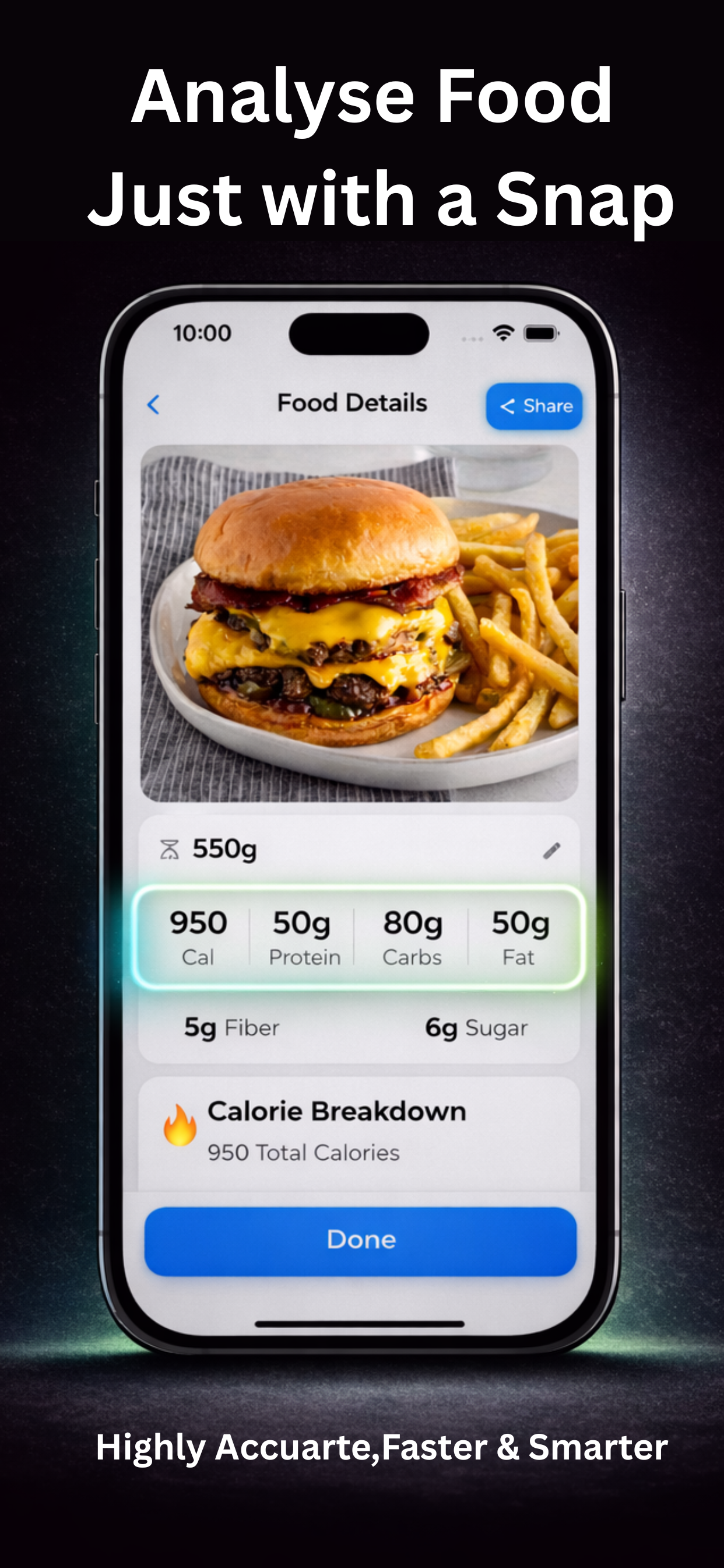 Calorie Vita scanning a meal and showing calories and macros